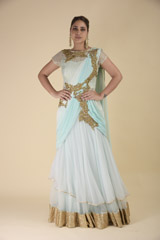 Gold Embellished Turquoise Saree Gown138_video