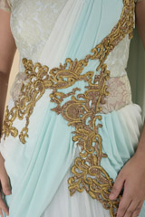 Gold Embellished Turquoise Saree Gown_DTR2676