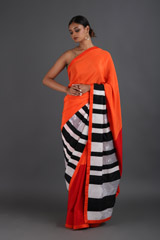 Orange Zebra Sequins Saree