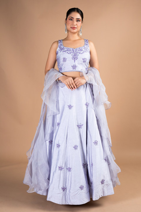 Mauve Chanderi Lehenga