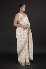 Cream Chikankari Georgette Saree_DTR1968