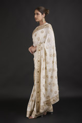 Cream Chikankari Georgette Saree_DTR1970