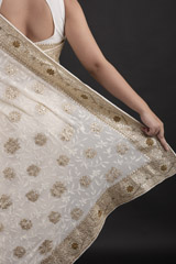 Cream Chikankari Georgette Saree_DTR1971