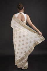 Cream Chikankari Georgette Saree_DTR1972