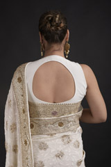 Cream Chikankari Georgette Saree_DTR1973