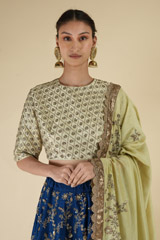 Blue Raw Silk And Chanderi LehengaDSC06113