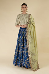 Blue Raw Silk And Chanderi Lehenga