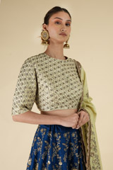 Blue Raw Silk And Chanderi LehengaDSC06118