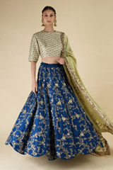 Blue Raw Silk And Chanderi LehengaDSC06121