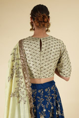 Blue Raw Silk And Chanderi LehengaDSC06122