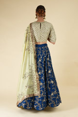 Blue Raw Silk And Chanderi LehengaDSC06123