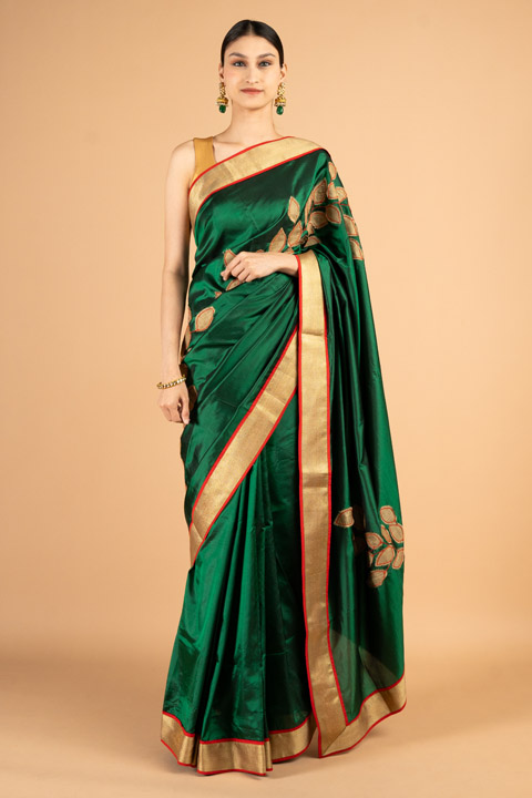 Green Leaf Applique Saree