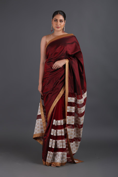 Maroon Sequins Panel Saree