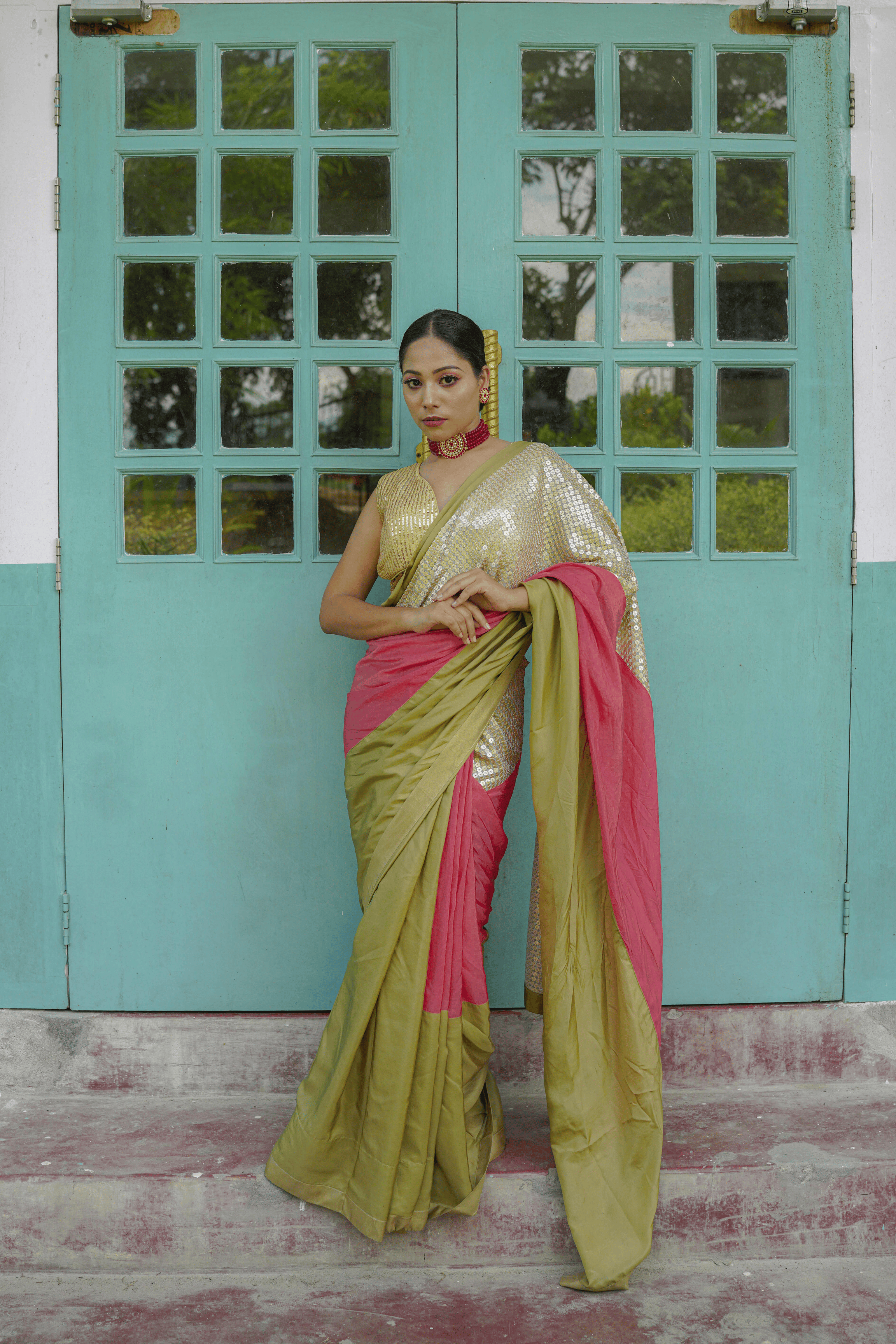 Pink Habotai Silk Saree