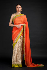 Orange Chantilly Lace Saree