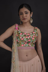 Coral Net Embellished Lehenga_DTR0600