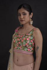 Coral Net Embellished Lehenga_DTR0604