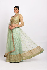 Green Net Embellished Lehenga