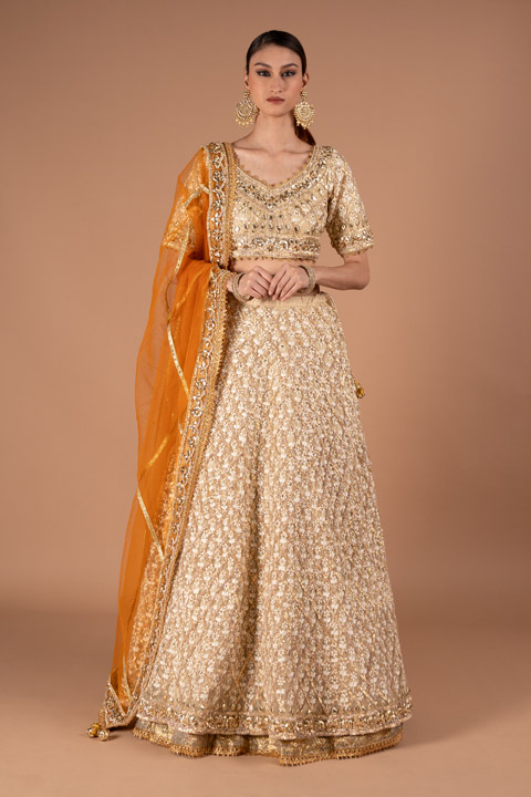 Beige Embellished Lehenga Set