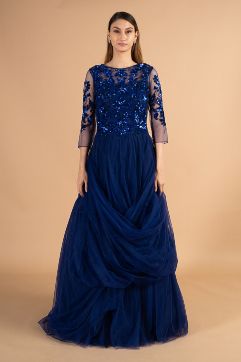 Blue Gown With Sequin Work