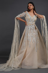 Beige Statement Sleeves Gown