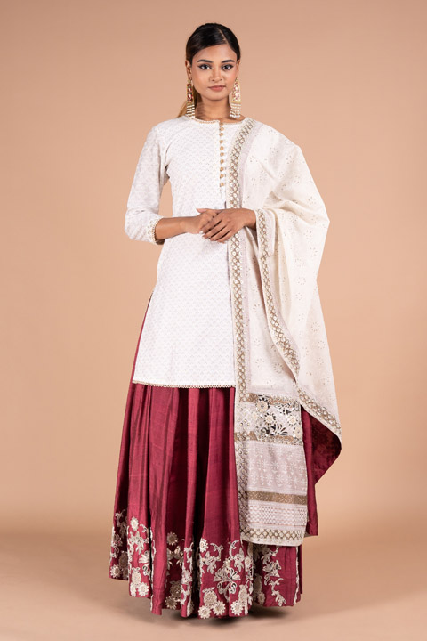 Embroidered Kurta Lehenga Set