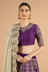 Purple Raw Silk And Chanderi LehengaDSC04995