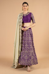 Purple Raw Silk And Chanderi Lehenga