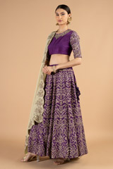 Purple Raw Silk And Chanderi LehengaDSC04997