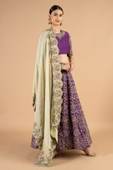 Purple Raw Silk And Chanderi LehengaDSC05000