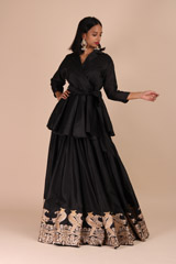 Black Embroidered Top Bottom Set