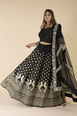 Black Embroidered Lehenga Set