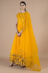 Yellow Scallop Anarkali SetDSC08474