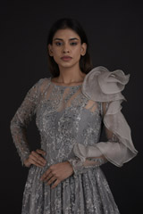 Grey Ruffle Sleeve Gown_SUB8275