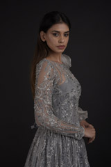 Grey Ruffle Sleeve Gown_SUB8278