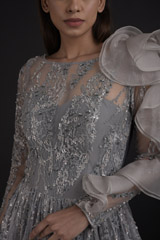 Grey Ruffle Sleeve Gown_SUB8280