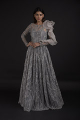 Grey Ruffle Sleeve Gown
