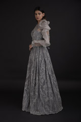 Grey Ruffle Sleeve Gown_SUB8282