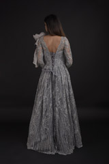 Grey Ruffle Sleeve Gown_SUB8286