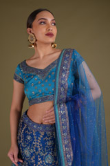 Blue Rayon Crepe embellished LehengaDSC03242