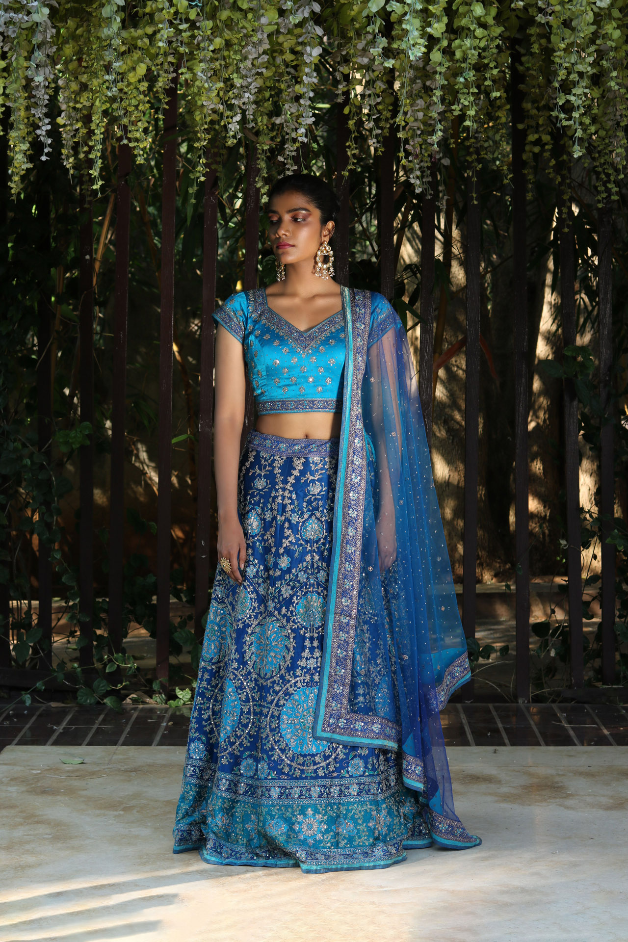 1. BLUE RAYON CRAPE EMBELLISHED LEHENGA