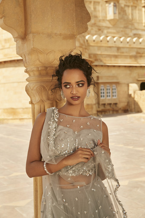 Silver Sequin and Mirror Lehenga