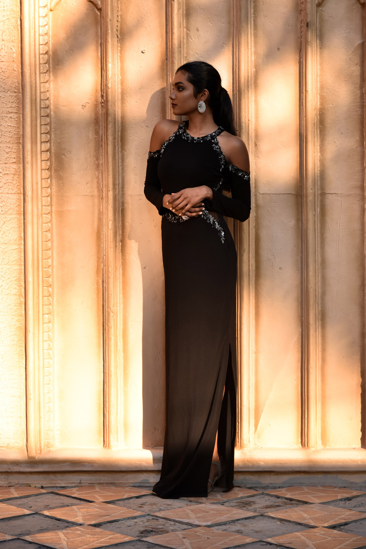 6. BLACK COLD-SHOULDER GOWN