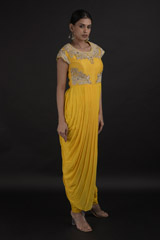 Yellow Fusion Dhoti Kurta Set_DTR9605