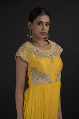 Yellow Fusion Dhoti Kurta Set_DTR9606