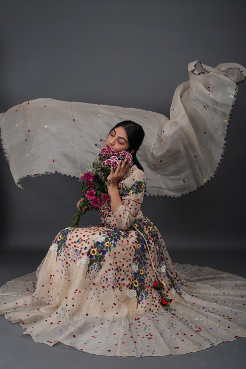 Cream Garden Lehenga Set