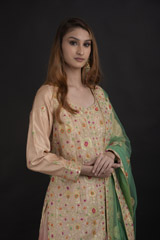 Beige Silk Lehenga Set_DTR0900