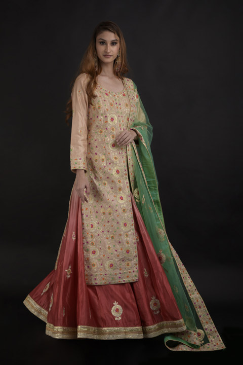 Beige Silk Lehenga Set