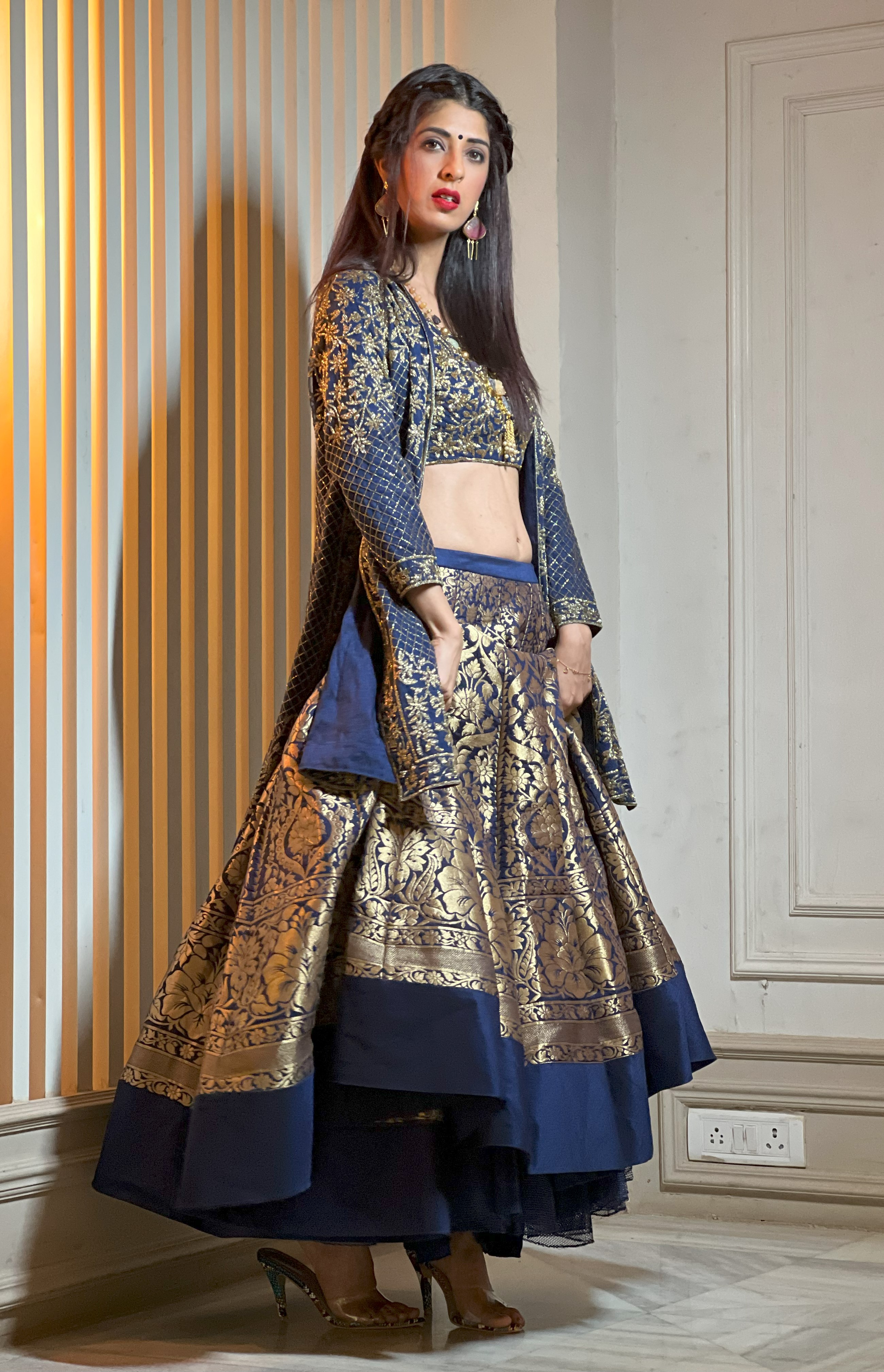 Blue Banarasi Silk Lehenga