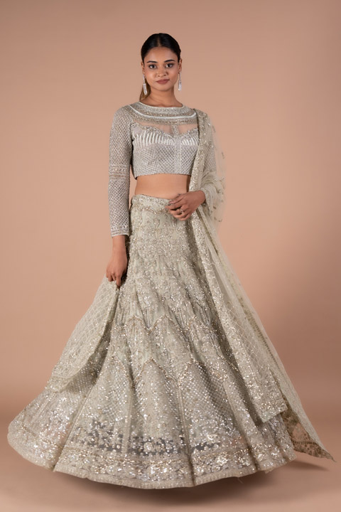 Sea Green Jaal Work Lehenga Set